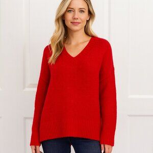 Nordstrom Red Merino Wool Blend V-Neck Sweater | Size Medium Brand New